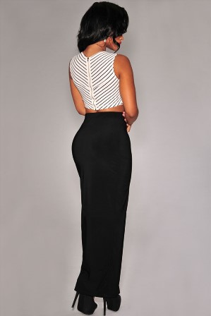 Long Black Maxi Skirt with side split - Click Image to Close