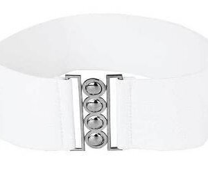 White Elastic Retro Vintage Stretch Belt Metal Buckles