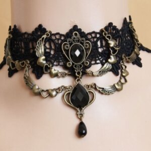 Vintage Victorian Burlesque Lace Choker Black Stone