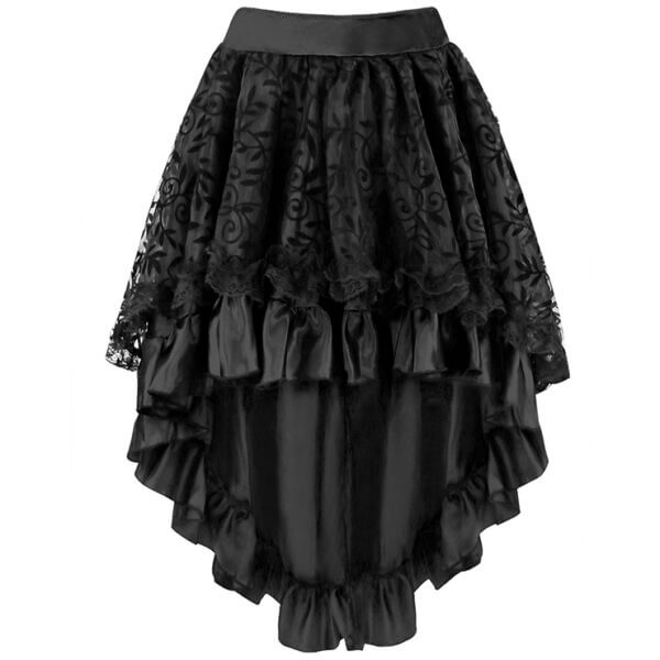 Black Burlesque Satin & Lace Ruffle Hi Low Skirt - Standard & Plus Size ...