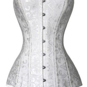 Plus Size White Jacquard Long Line Corset Steel Bone