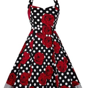 Rockabilly Polka Dot Roses Swing Dress