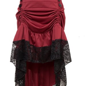 Plus Size Burgundy Red Victorian Burlesque Steampunk High Low Skirt Lace Trim