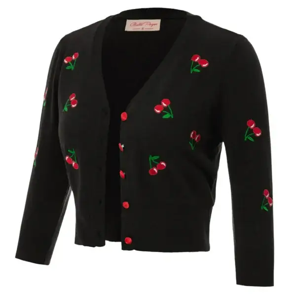 Black crop cardigan with cherries