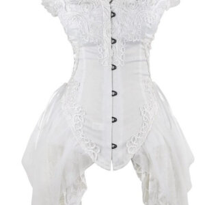 White Ivory Burlesque Gothic Corset Floral Embroidered Lace Trim side skirts