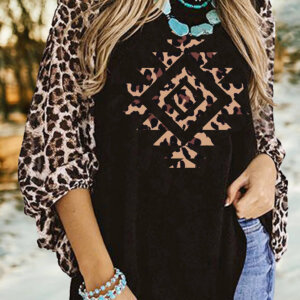 Black Leopard Print Western Pattern Top