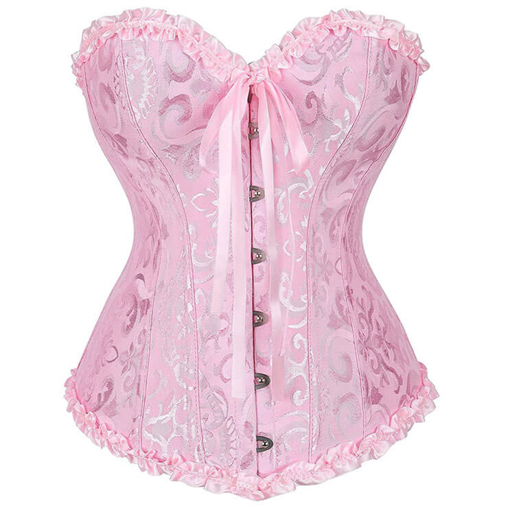 Pink Brocade Burlesque Corset Top Standard & Plus Size - Leopard