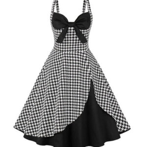 Black White Houndstooth Retro A Line Dress