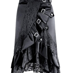 Black Gothic Punk Lace Buckle Skirt