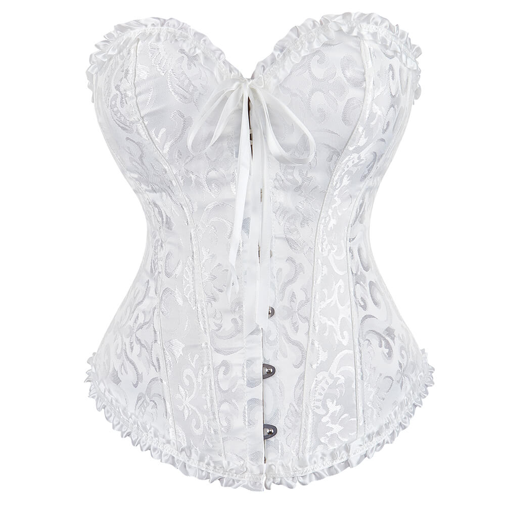 Off White Ivory Gothic Burlesque Bridal Corset Floral Embroidered