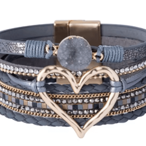 Grey Boho Heart Magnetic Cuff Bracelet