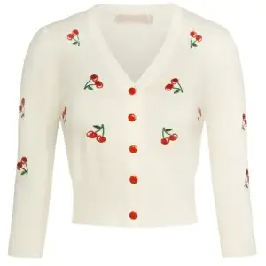 White crop cardigan with cherries