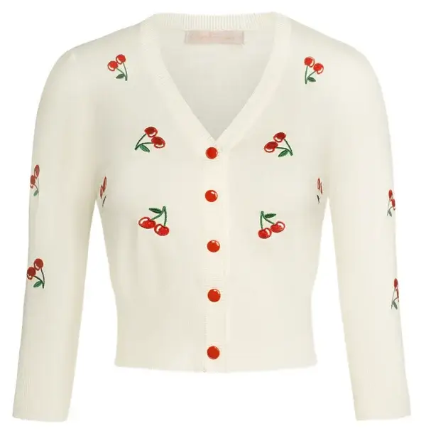 White crop cardigan with cherries