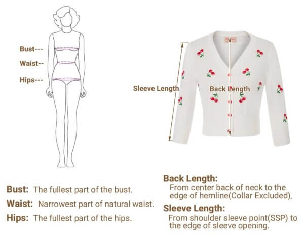 Rockabilly White Cherry Cardigan Size Chart